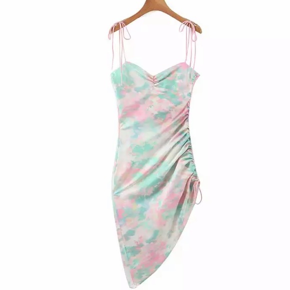 Clouded Sky Cinched Adjustable Tie Dye Strapy Dress - Picture 7 of 15
